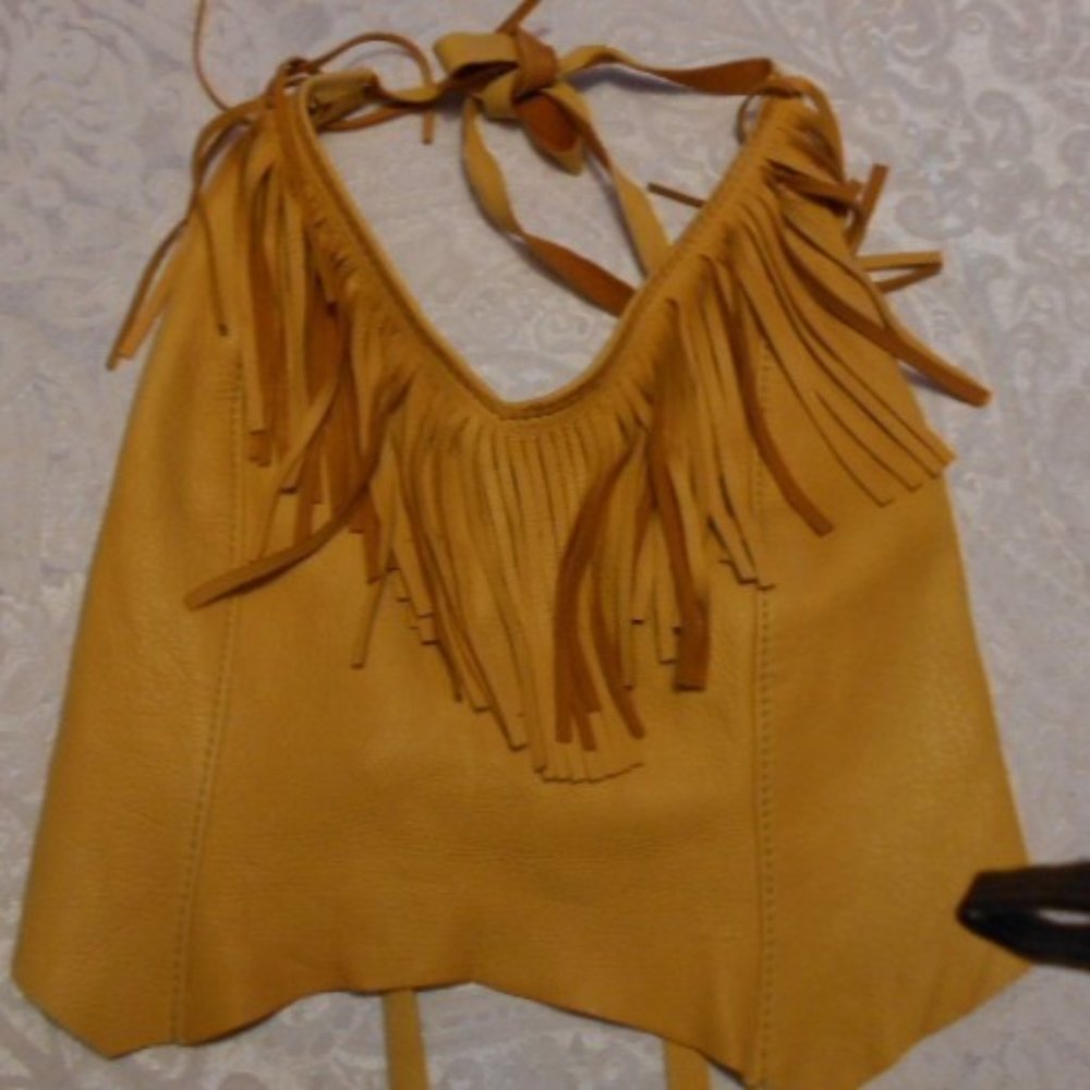 COPY - Spiders, tan leather fringed halter top, size medium